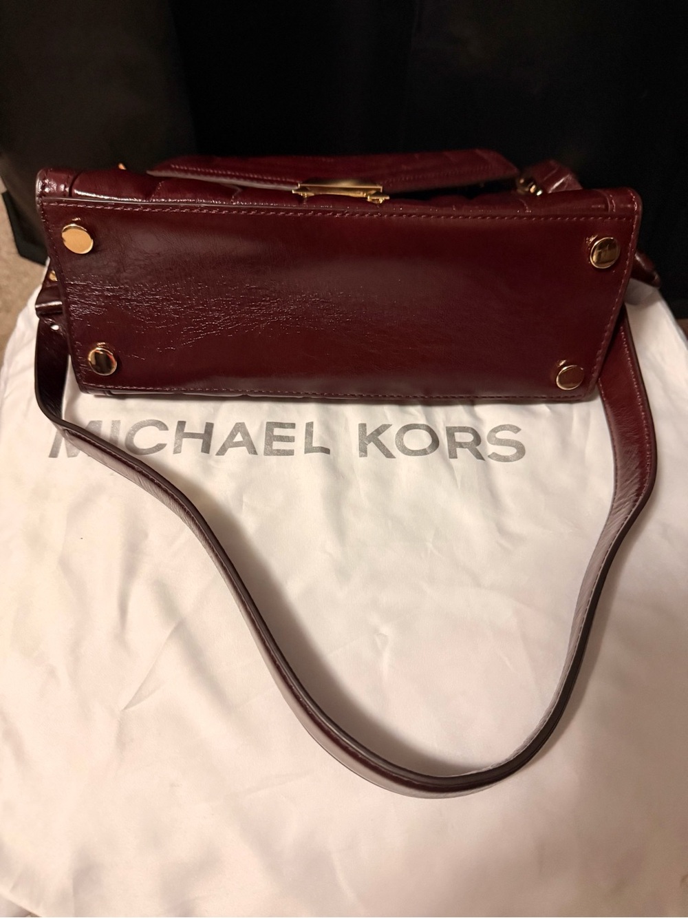 Michael Kors Wine Quilted Leather Top-Handle Satchel with Gold Hardware - Picture 5 of 5